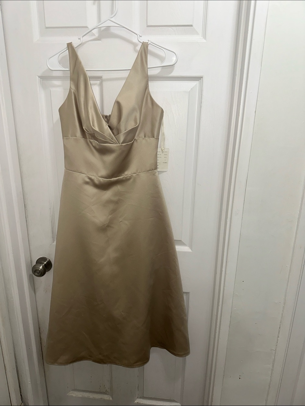 Satin V-Neck A-Line Dress in Champagne